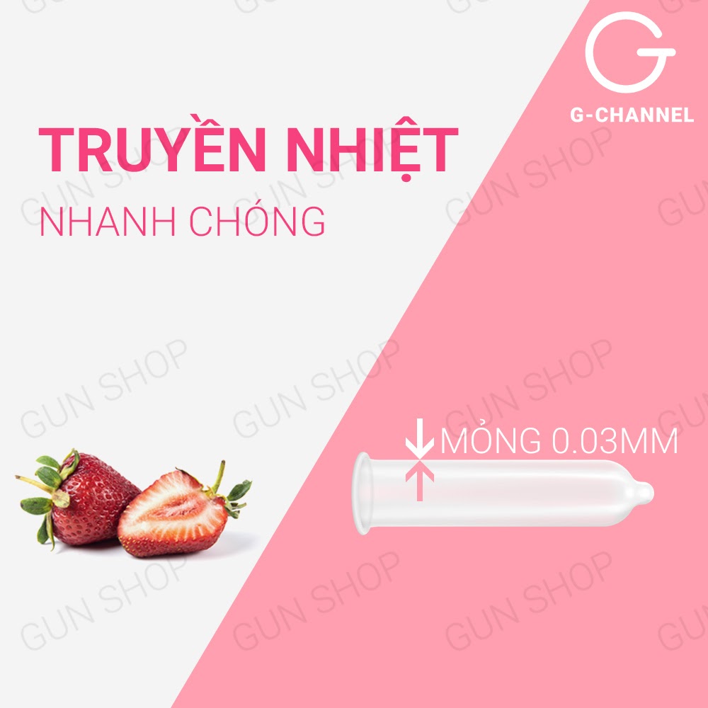 Bao cao su Nakanishi - Siêu mỏng 0.03mm - Hương dâu kèm 1 chiếc BCS Gun Super Thin