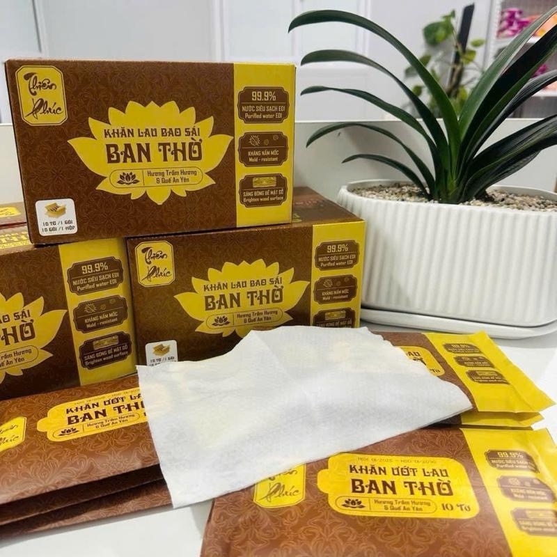 Khăn giấy ướt lau bàn thờ cao cấp Thiên Phúc hương trầm và hương quế - Khăn ướt bao sái bàn thờ