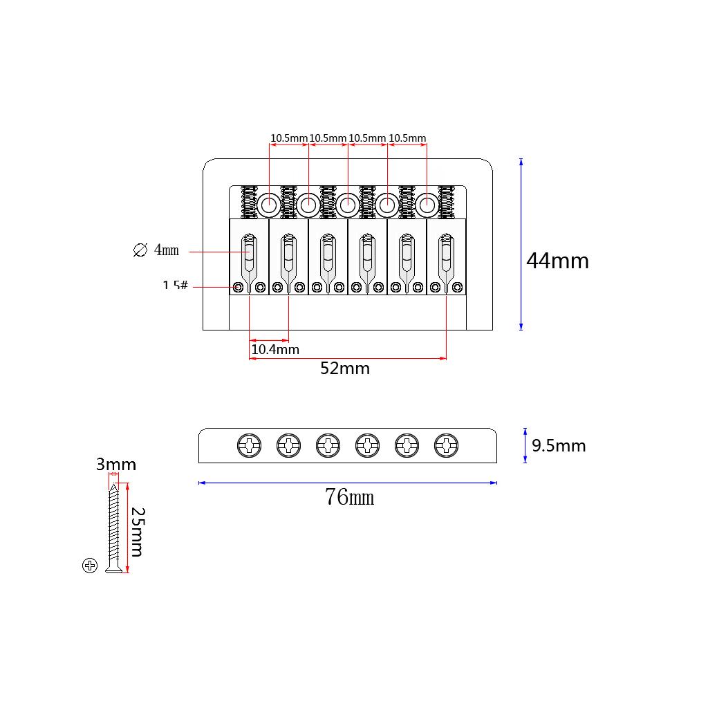 1 Set 6 String Guitar Fixed Bridge Saddle for Electric/Cigar Box Guitar Replacement Parts Chrome