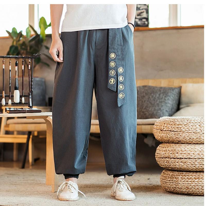 Quần Thô Đũi Nam Thêu Chữ