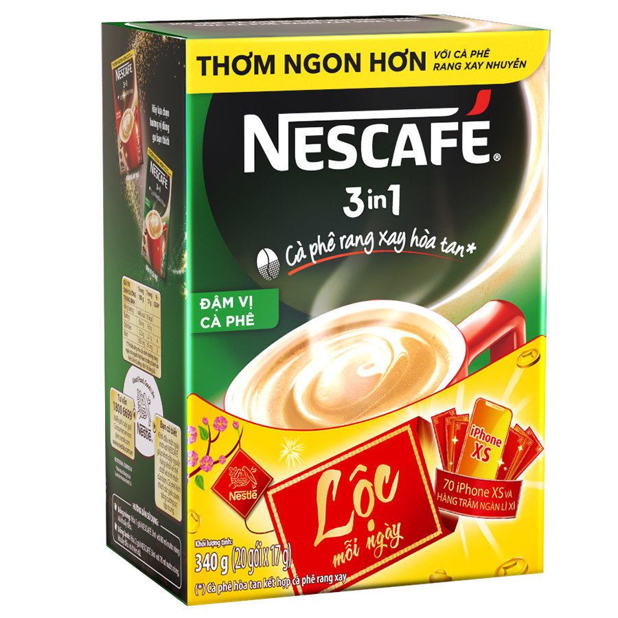 NESCAFÉ 3IN1 Công thức cải tiến - Vị rang đậm - Hộp 20 gói x 17 g