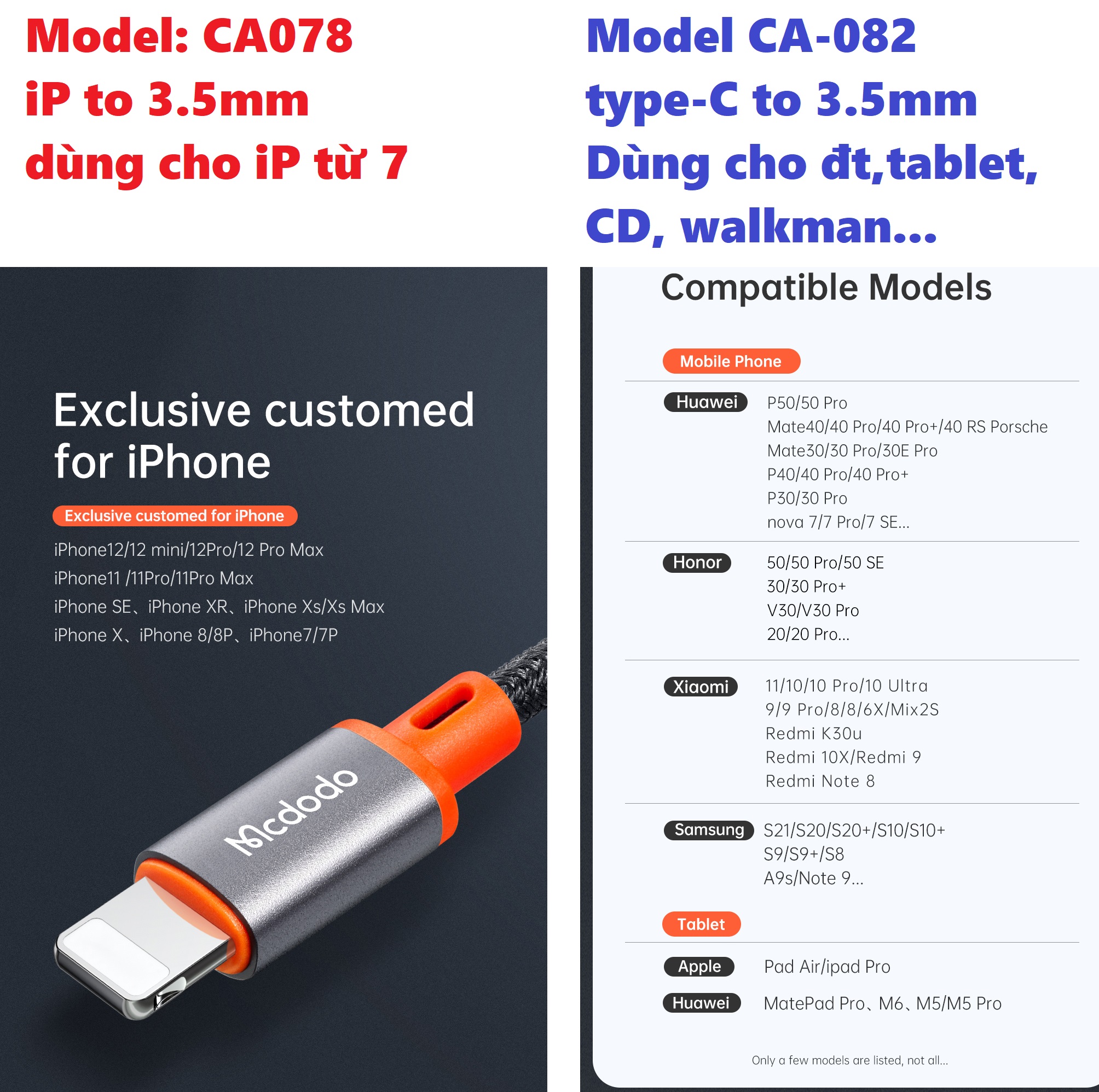 [ C/ iP to 3.5 audio  ] Cáp âm thanh kết nối điện thoại ip máy tính bảng type C với loa tai nghe Mcdodo CA078 CA082 _ Hàng chính hãng