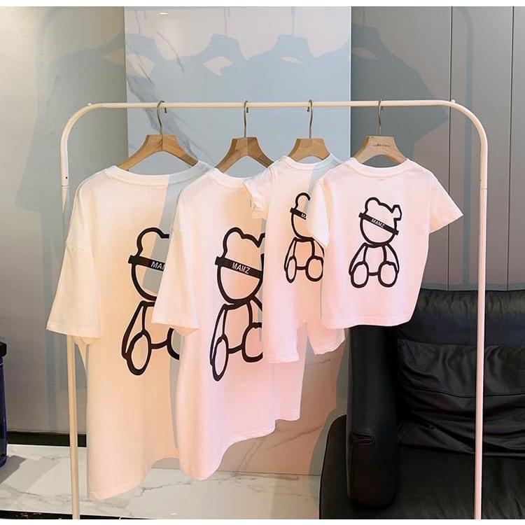 Áo Thun Gia Đình 4 Người chất cotton mềm họa tiết gấu