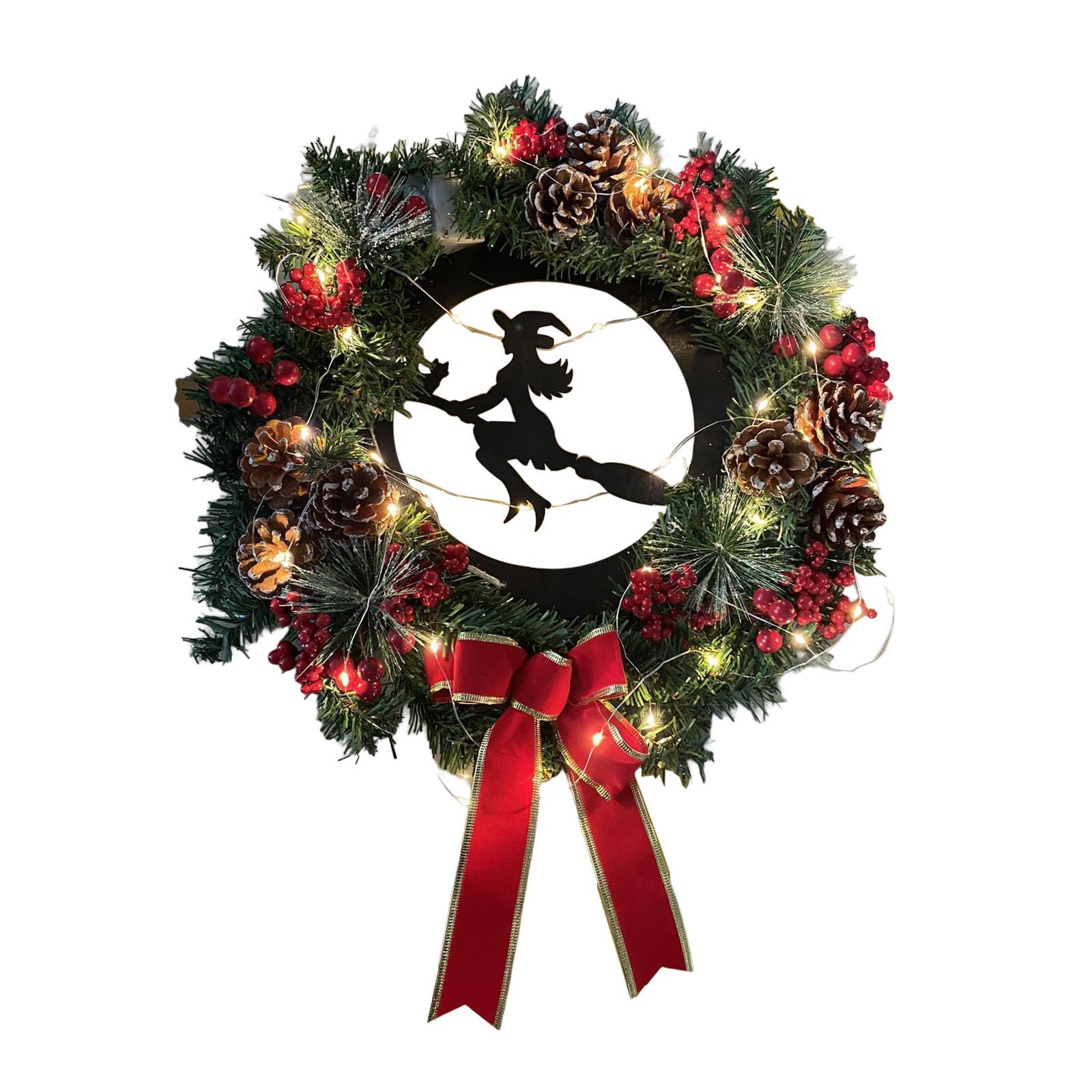 Wreath Christmas with Light Hanging Garland Autumn for Door Holiday New Year