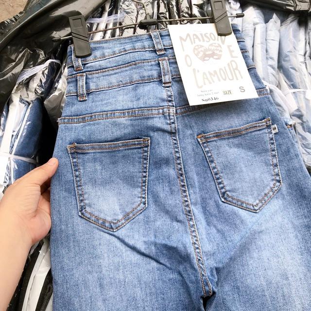 Quần jeans ôm lưng cao 2 nút dáng siêu dài- hình thật chính chủ