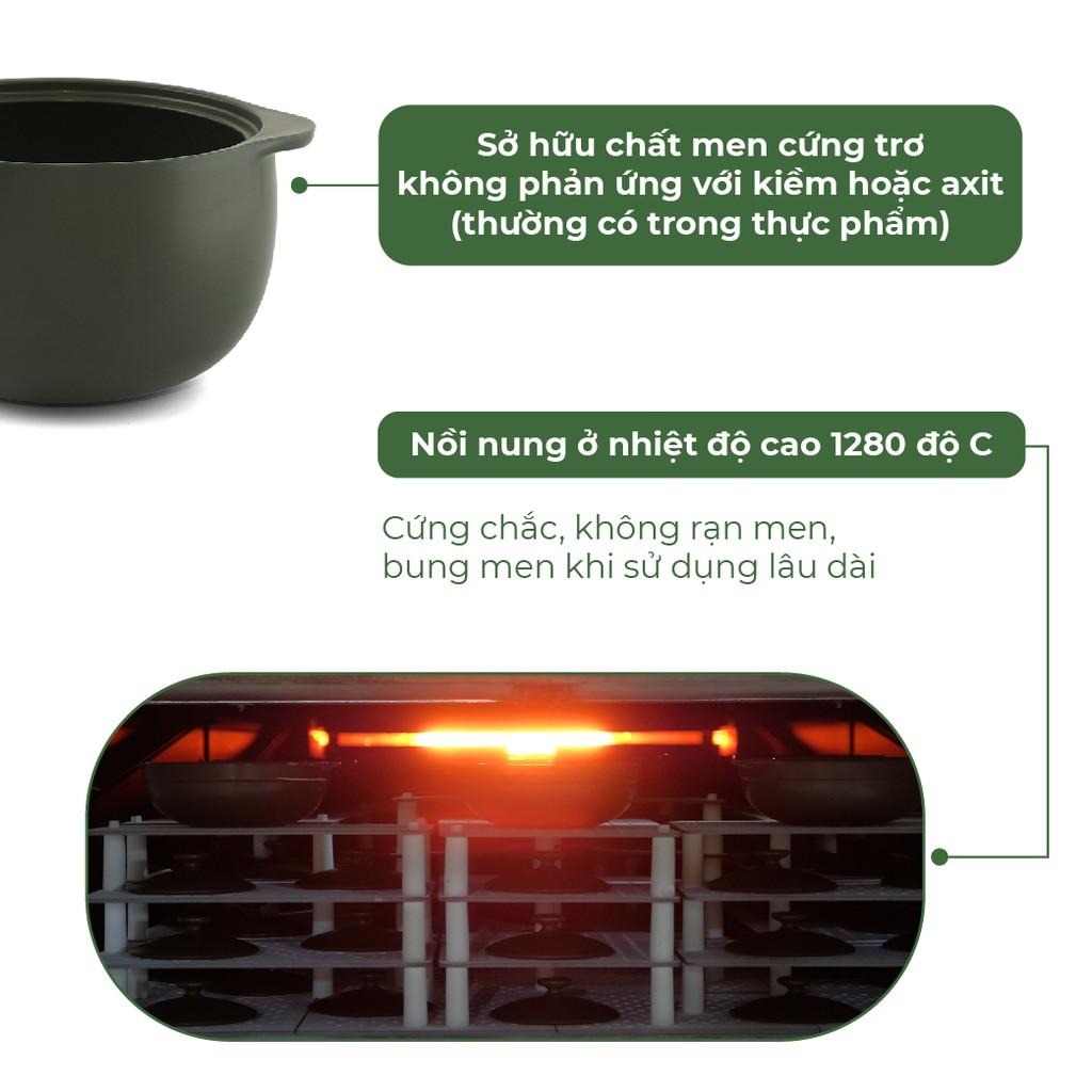 Combo 6 Nồi Sứ Nhỏ Dưỡng Sinh Minh Long có nắp, tráng men xanh rêu, dùng bếp ga, hầm cháo, kho cá