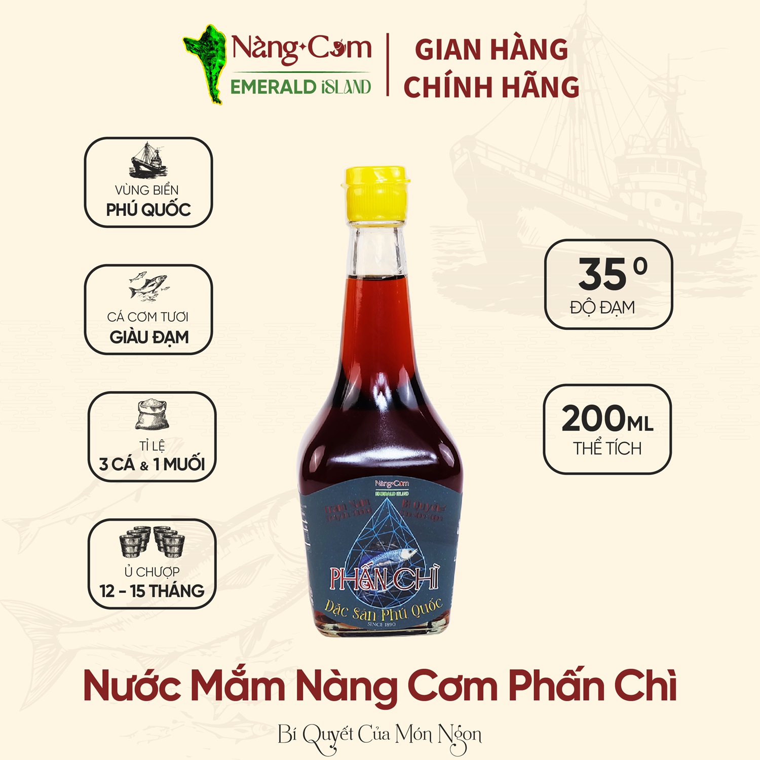 Nước Mắm Nàng Cơm Phấn Chì 35 Độ Đạm - Đặc Sản Phú Quốc - Nàng Cơm