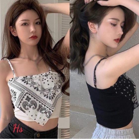 Áo Yếm Hai Dây Vải Lụa Nữ - Croptop 2 Dây Họa Tiết Thổ Cẩm Thắt Nơ Siêu Hot