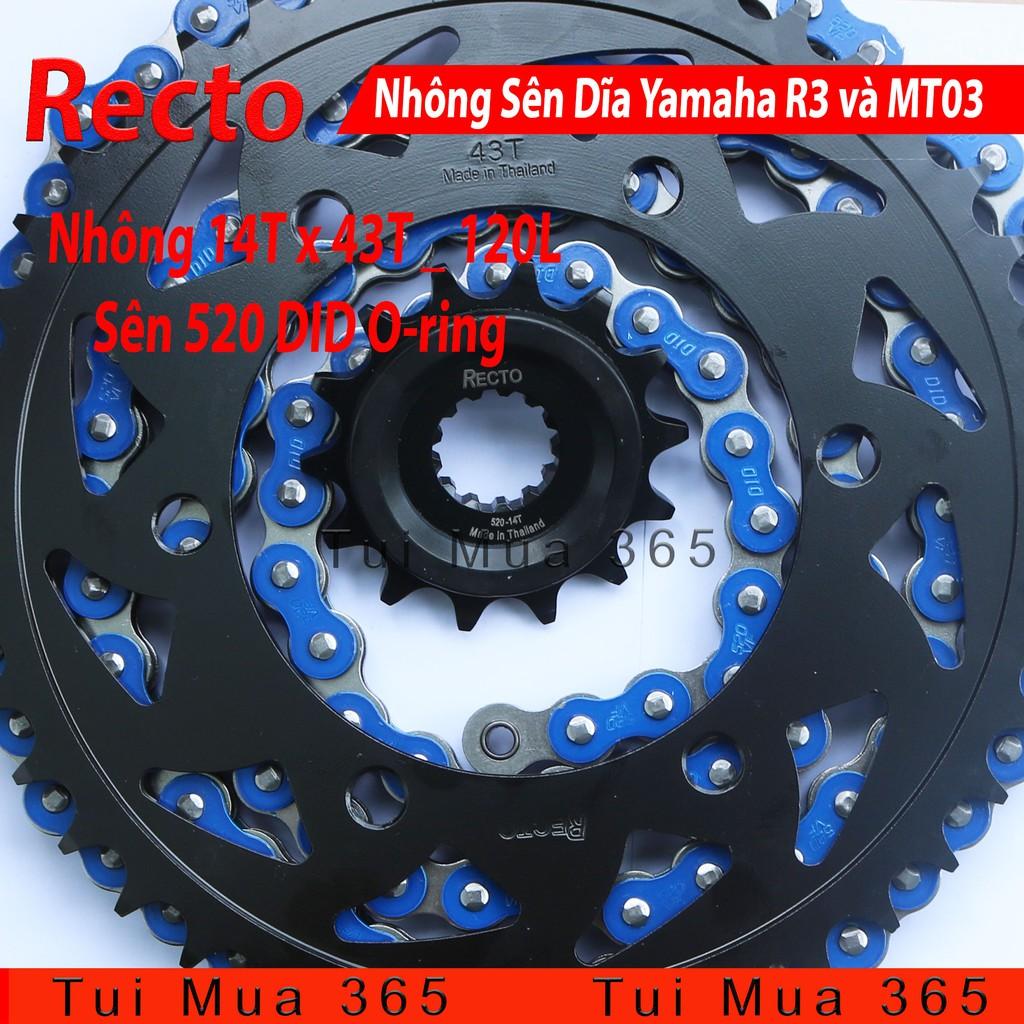 Nhông Sên Dĩa Recto Yamaha, R3 và MT03 Sên Màu 120L DID 520VF Phốt Cao Su Thái Lan 14T x 43T