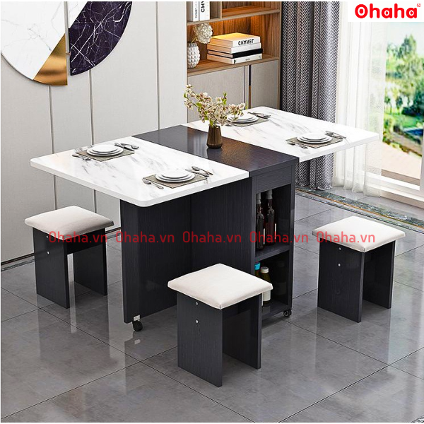 BÀN ĂN GẤP GỌN THÔNG MINH CÓ GHẾ BỌC NỆM VÀ BÁNH XE OHAHA - BA024