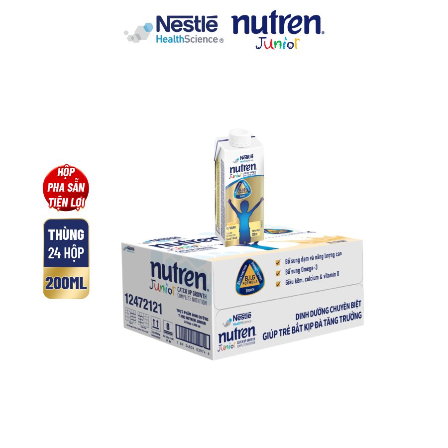 Thùng 24 hộp pha sẵn Nutren Junior Thụy Sĩ 200ML/hộp hỗ trợ tăng cân tiêu hóa tốt cho trẻ từ 1-10 tuổi