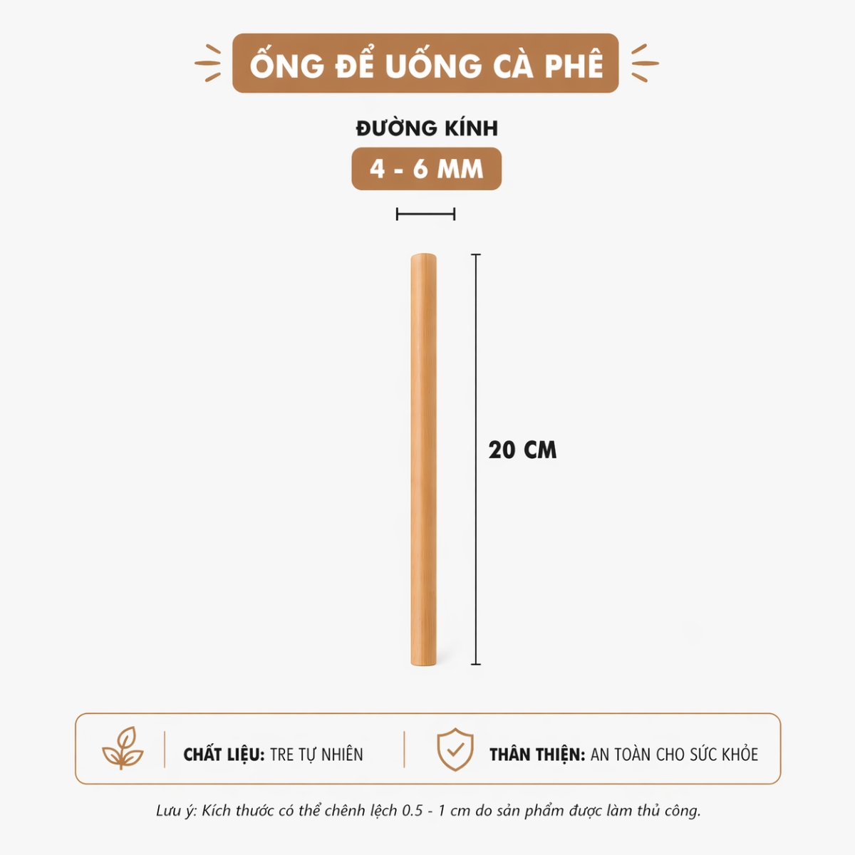 Ống Hút Tre ANKAN Chiều Dài 20cm, Dùng Cho Cá Nhân, Nhà Hàng, Khách Sạn, Quà Tặng Doanh Nghiệp, Có 3 Kích Cỡ Để Lựa Chọn (10 Ống)