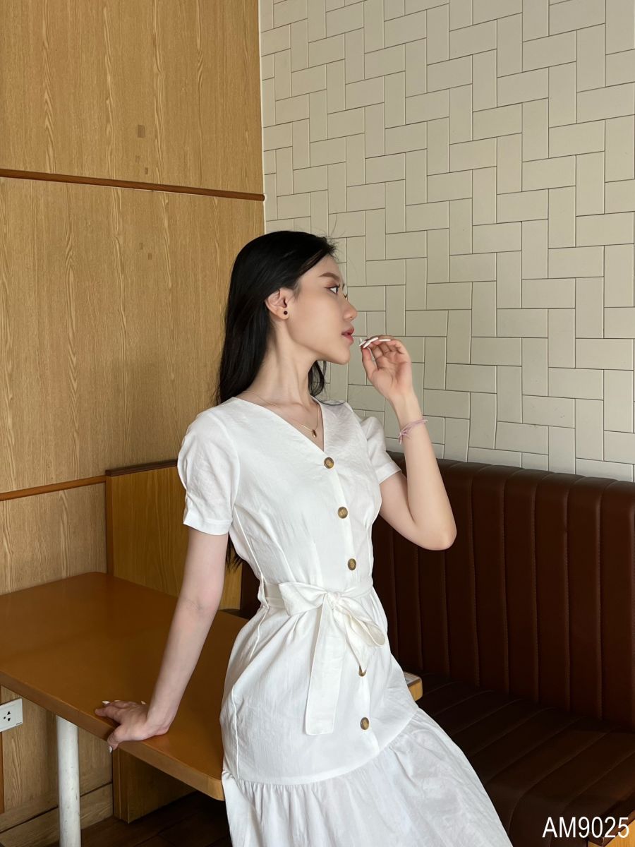 Đầm đuôi cá Nữ linen kèm thắt lưng OvanMade AM9025