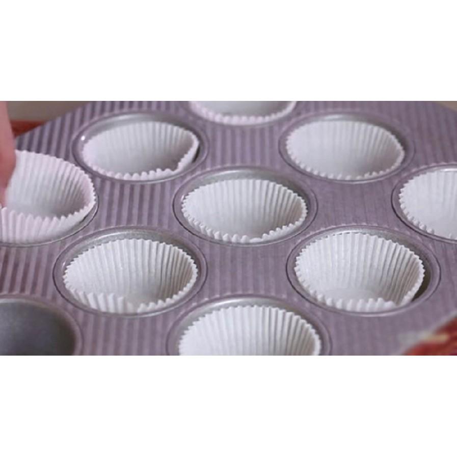 Bộ 500 chén giấy cupcake mềm trắng lót nướng bánh, lót bánh bao đường kính 9.5cm