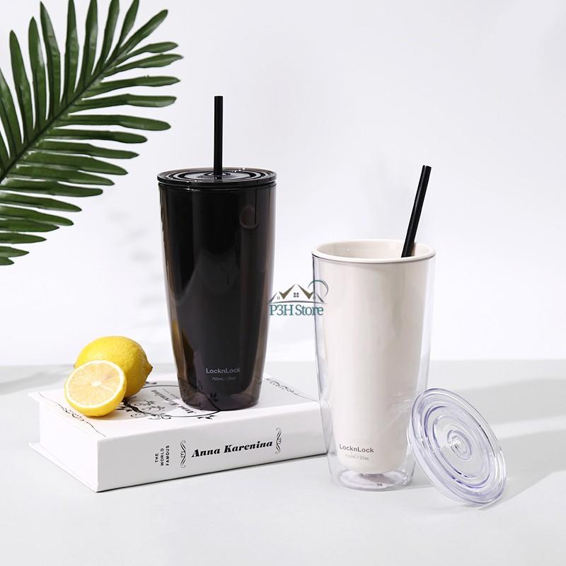Ly nhựa 2 lớp 750ml Lock&Lock có ống hút HAP507 HAP509 HAP522