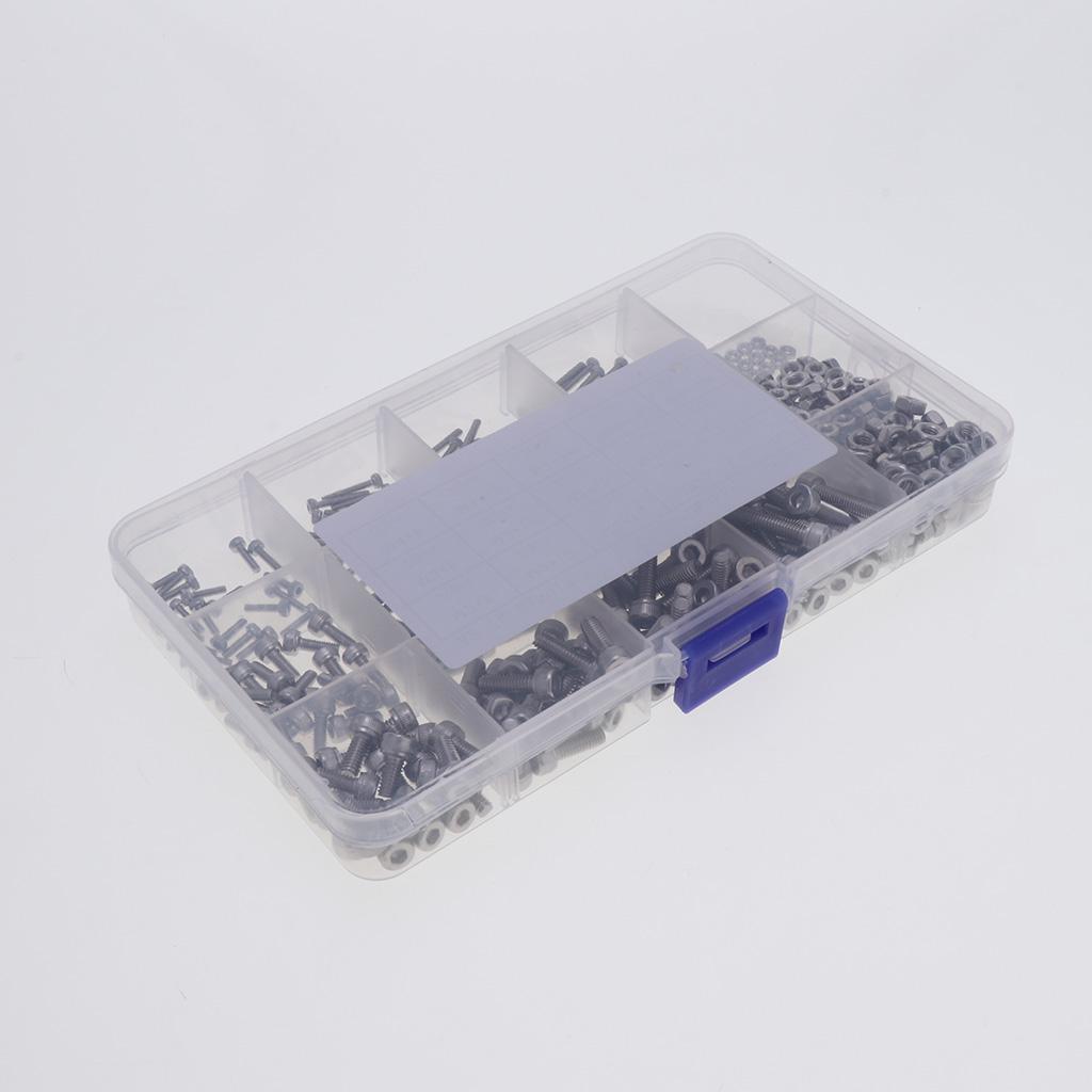 Pack of 480 Hex Screws Nuts Set in 15 Grids Plastic Case Stainless Steel