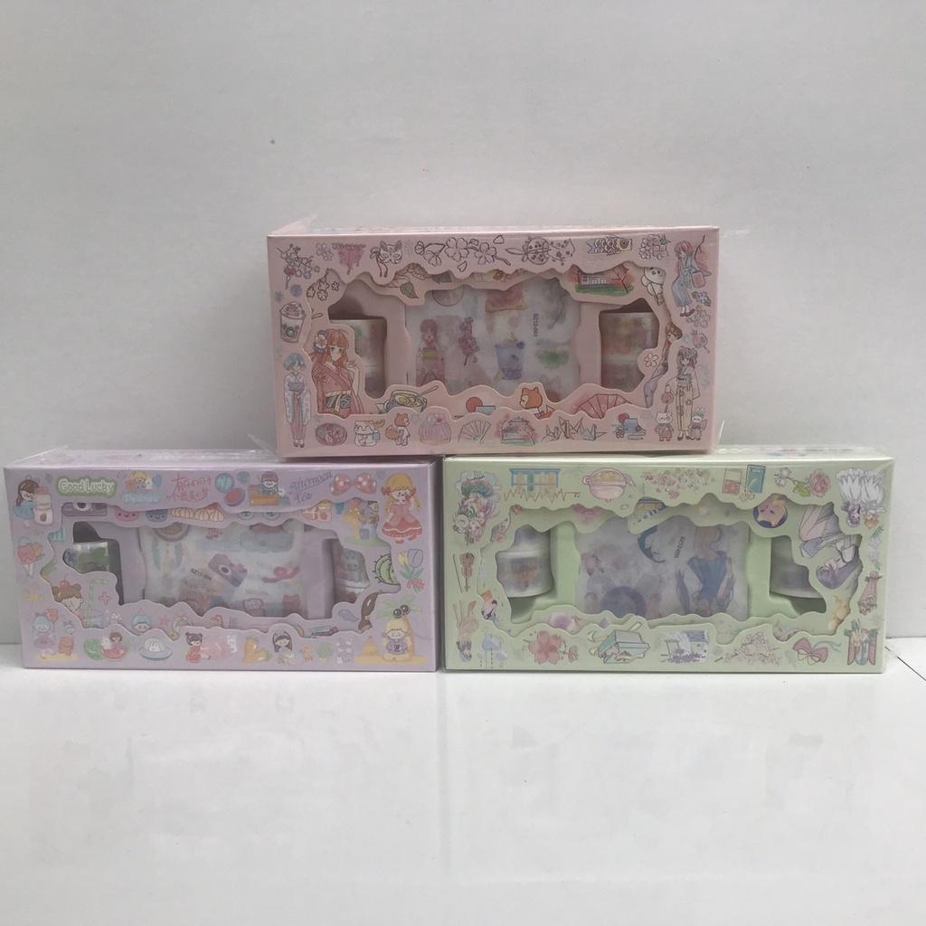 Hộp 6 Wasi tape và sticker theo chủ đề đáng yêu