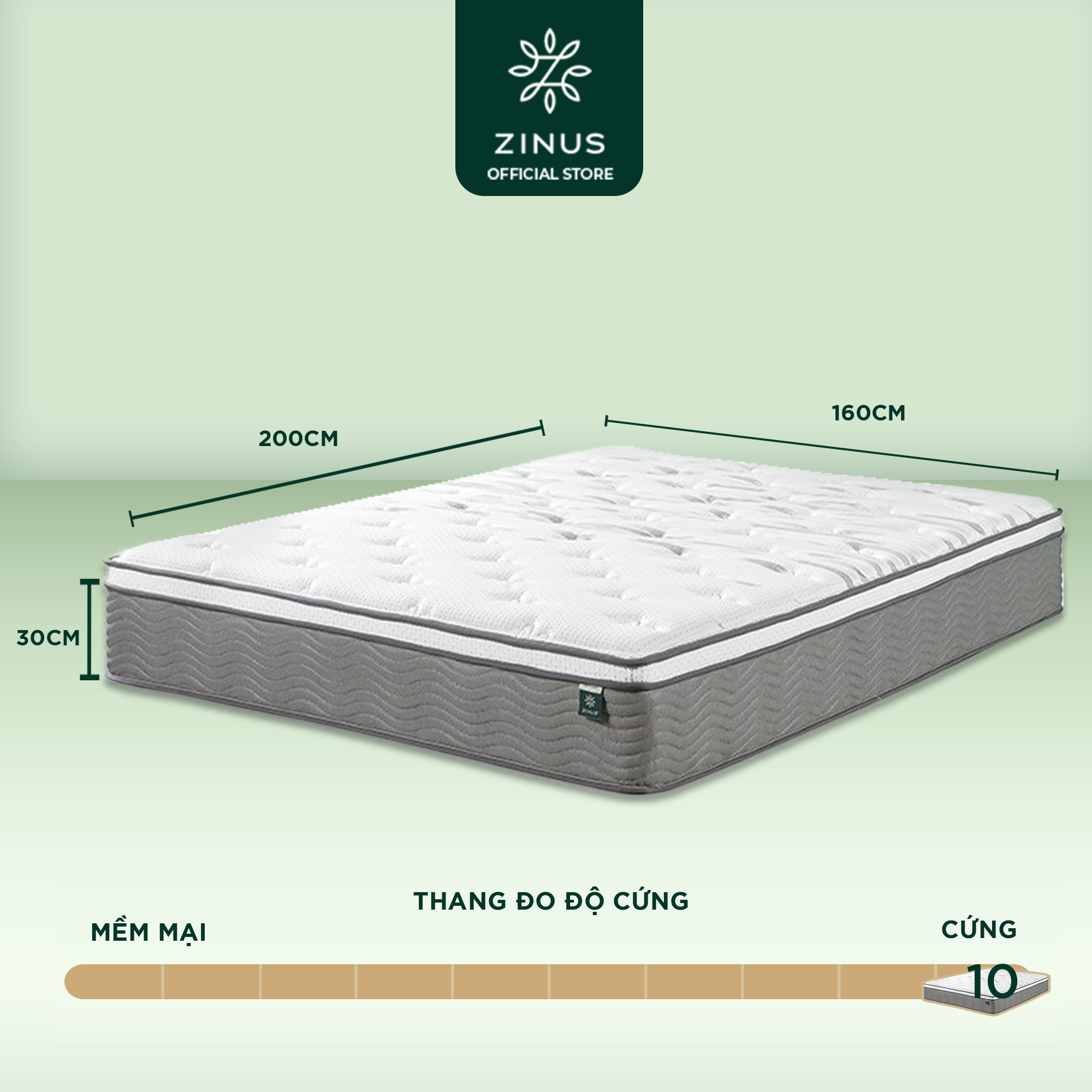 Nệm lò xo túi hút chân không cao cấp Zinus - Extra Firm Spring Mattress 30cm