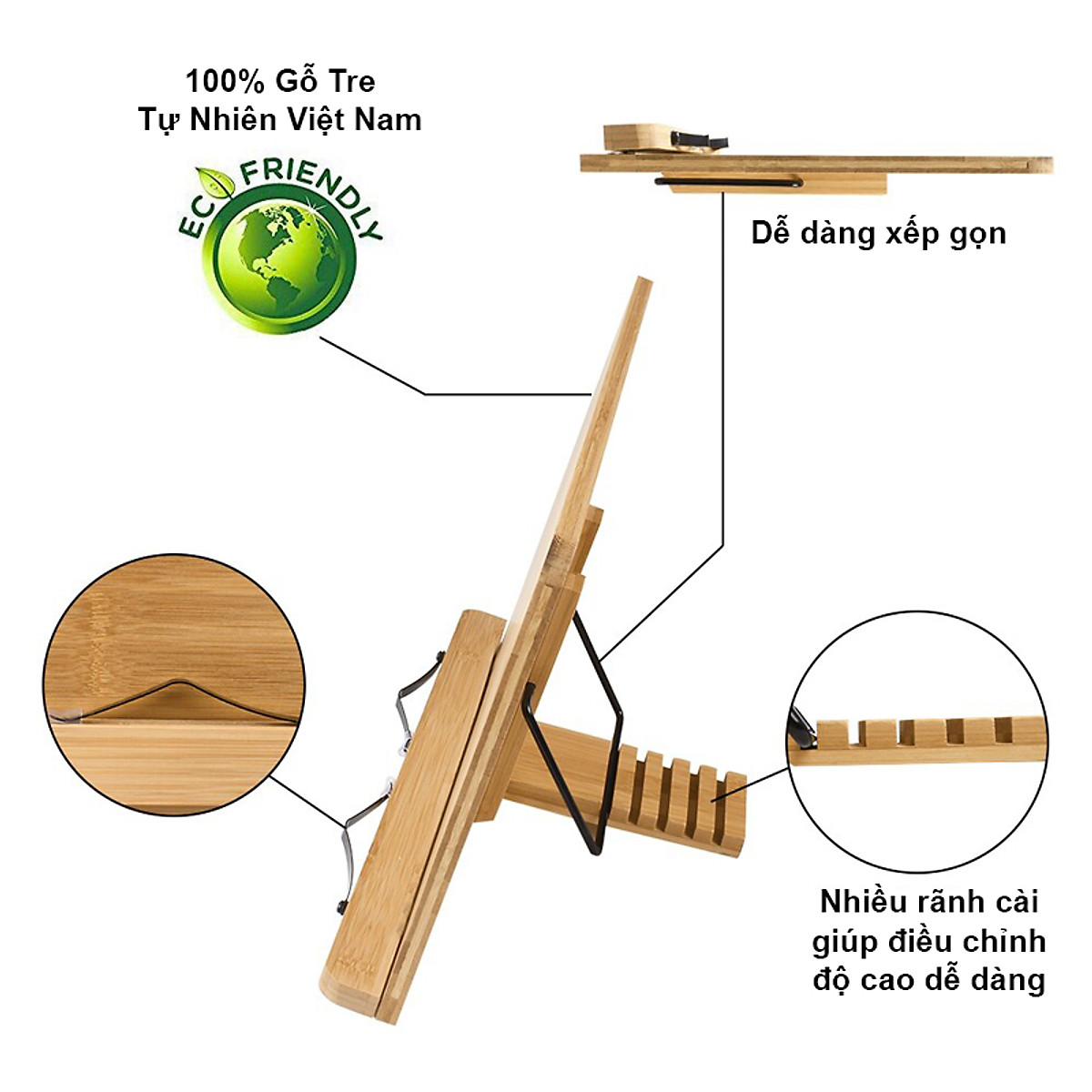 Giá Đỡ Đọc Sách Gỗ Để Bàn Thông Minh Đa Năng Chống Mỏi Mắt Tập Trung Học Tập - SNF Bamboo and Craft