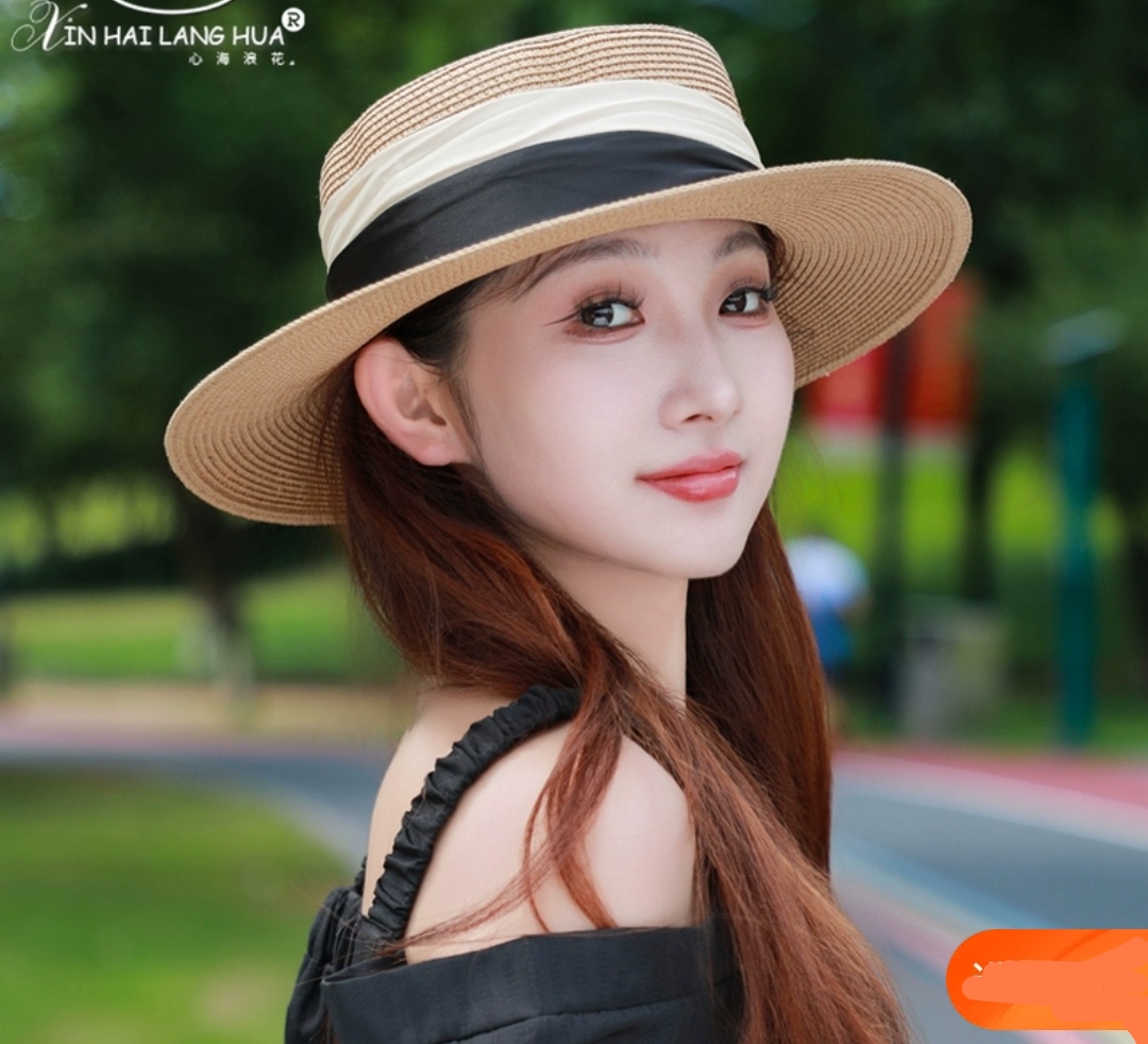 Nón vành nhỏ fedora chất liệu cói mũ rộng vành đi biển phối đai đen trắng thời trang Hàn Quốc Chất liệu cói thoáng mát Kích thước vành rộng 5cm