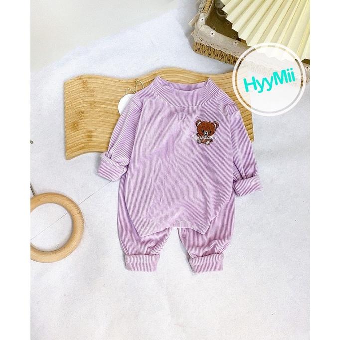 SET 2 Bộ Nhung Lông Tay Dài Cổ 5p Thêu Hình Gấu Siêu Cưng Cho Bé - H1