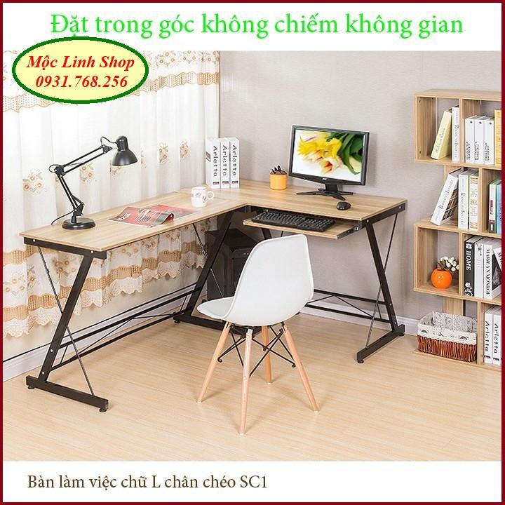 Bàn làm việc chữ L chân chéo SC1 - Bàn chữ L - Bàn làm việc góc tường - Bàn học