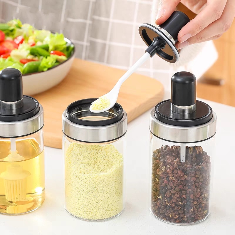 Combo 4 Hũ Đựng Gia Vị Thuỷ Tinh Kèm Muỗng 250ml Cực Kì Tiện Dụng