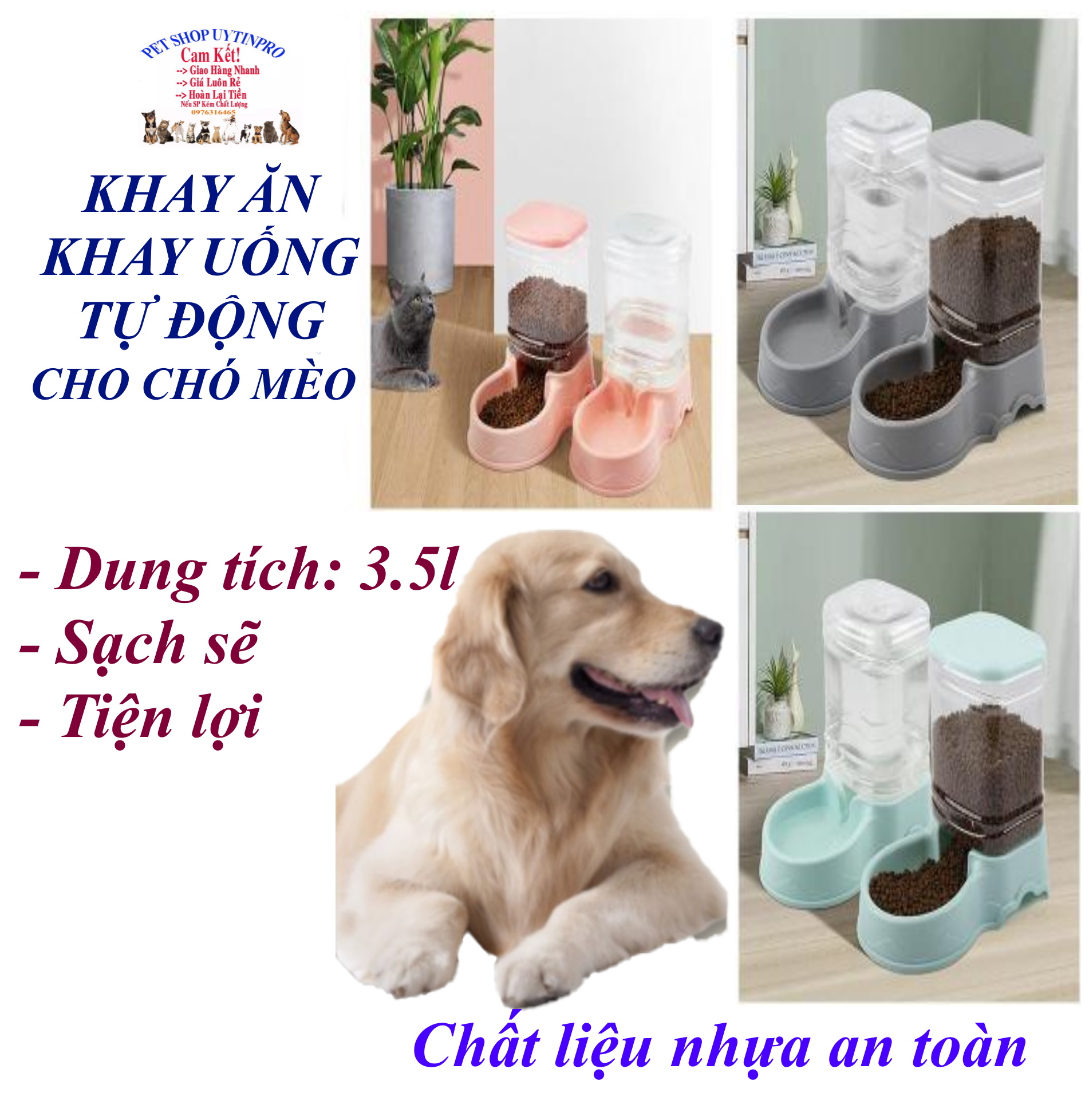 Khay ăn hoặc Khay uống tự động cho Chó Mèo Dung tích 3.5l Khắc lượn sóng ở viền Chất liệu nhựa an toàn,Sạch sẽ, Tiện lợi