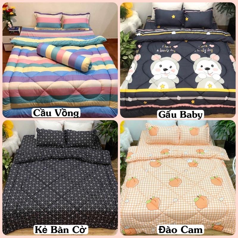 Trọn bộ 5 món ga gối chăn phao poly cotton có ruột bông dày loại 1