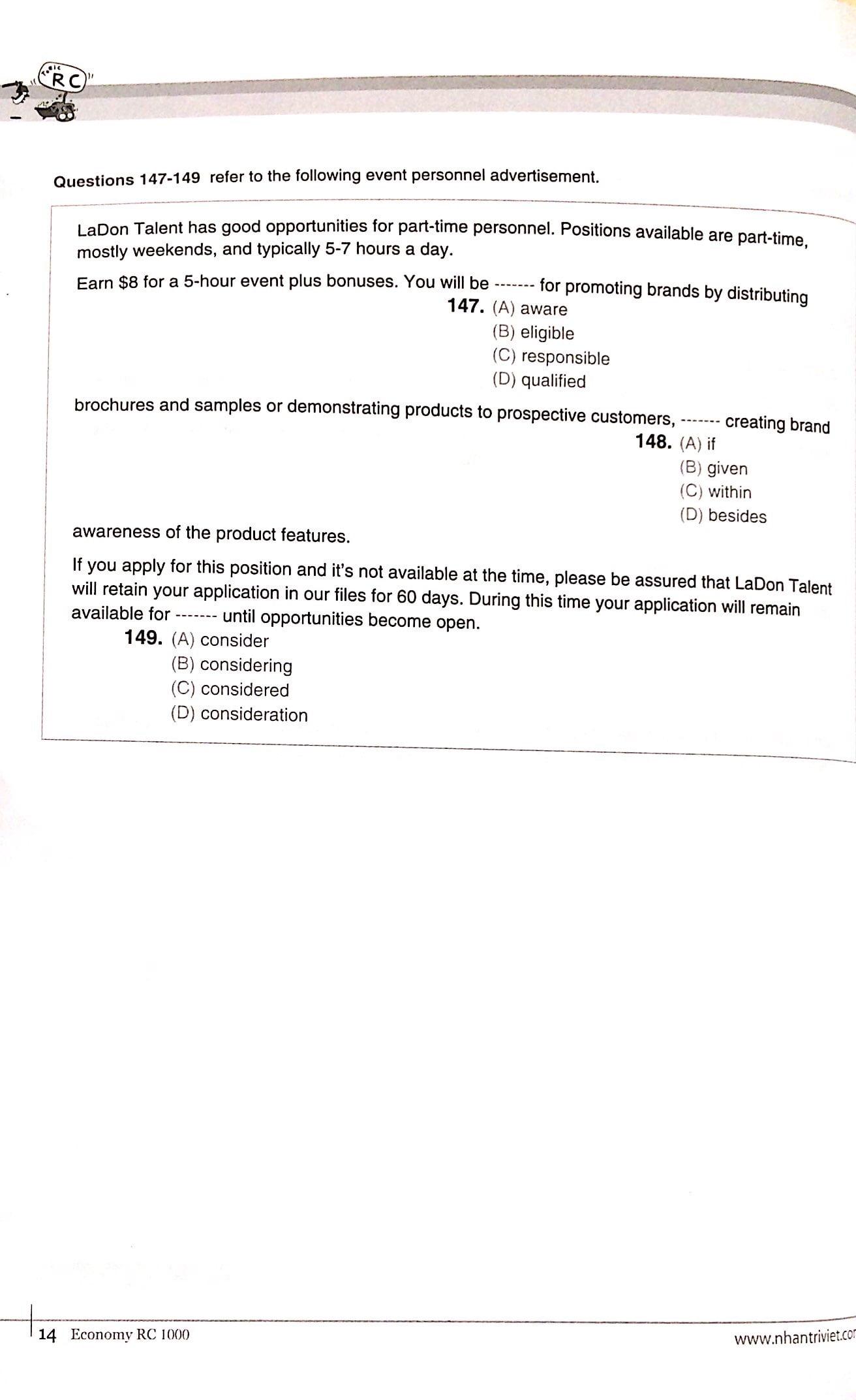 Sách Economy TOEIC RC1000 Volume 1