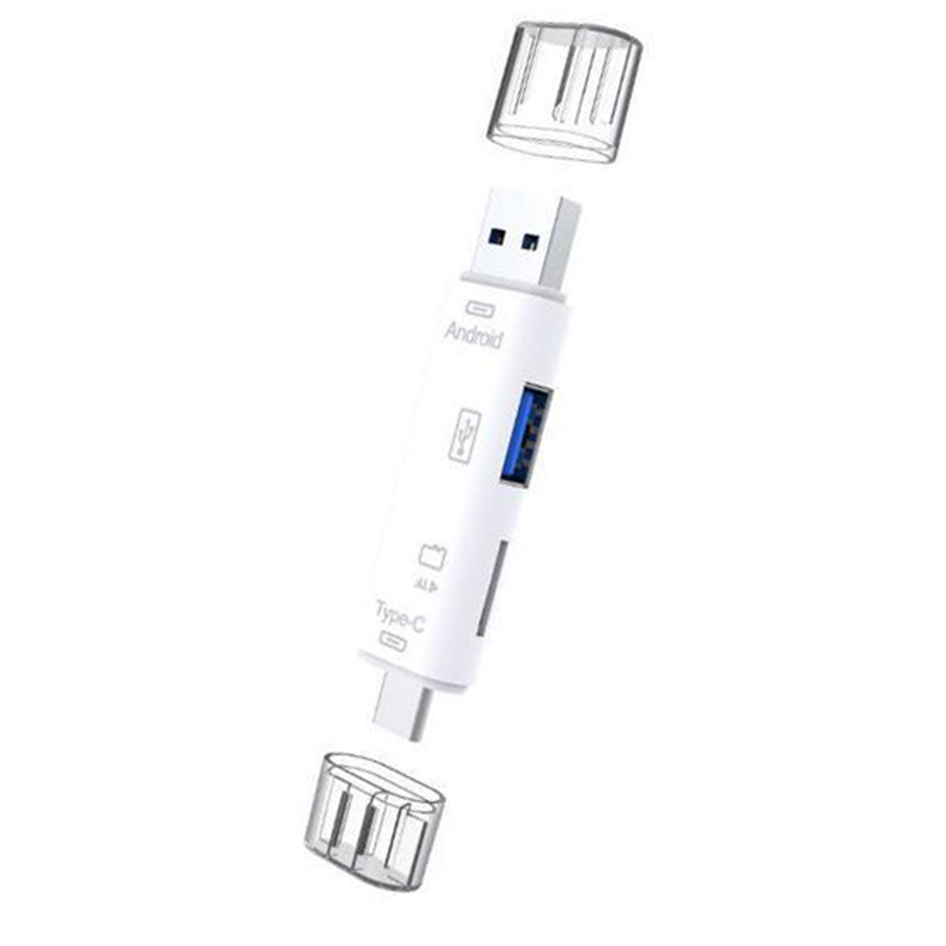 Đầu đọc thẻ nhớ đa năng dành cho điện thoại, máy tính 3 cổng kết nối USB, MicroUSB, TYPE-C, 2 cổng dữ liệu USB, TF truyền tải nhanh chóng, gọn gàng tiện dụng