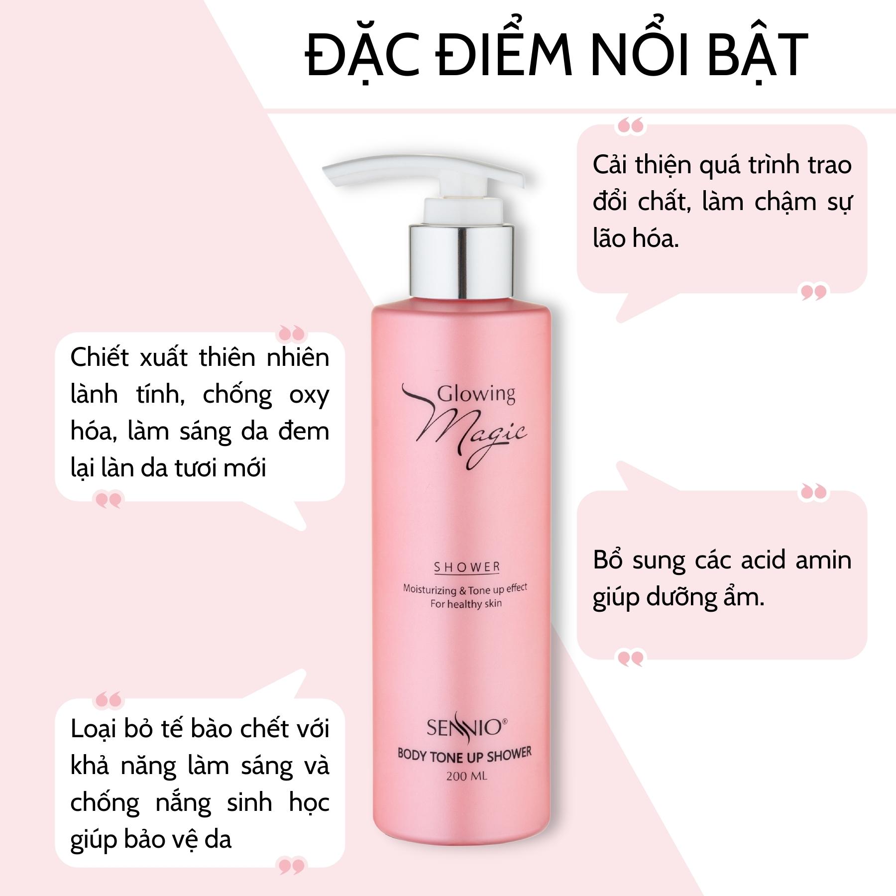 Kem ủ trắng body Sennio Glowing Magic Body Tone Up Shower dưỡng ẩm trắng da 200ml SNO 501