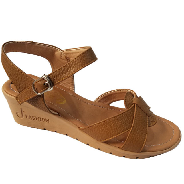 Giày sandal đế xuồng nữ da bò cao 5 phân HKT46