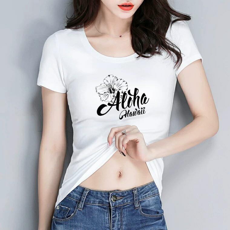 Áo thun nữ MXM cổ tròn form ôm body in chữ Aloha cực xinh thun cotton 4 chiều từ 40-52kg