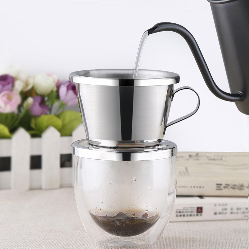 Coffee Dripper Drip Brewing Pot Coffee Filter Brew Coffee Pot Percolators Hot & Cold Coffee Maker Stainless Steel