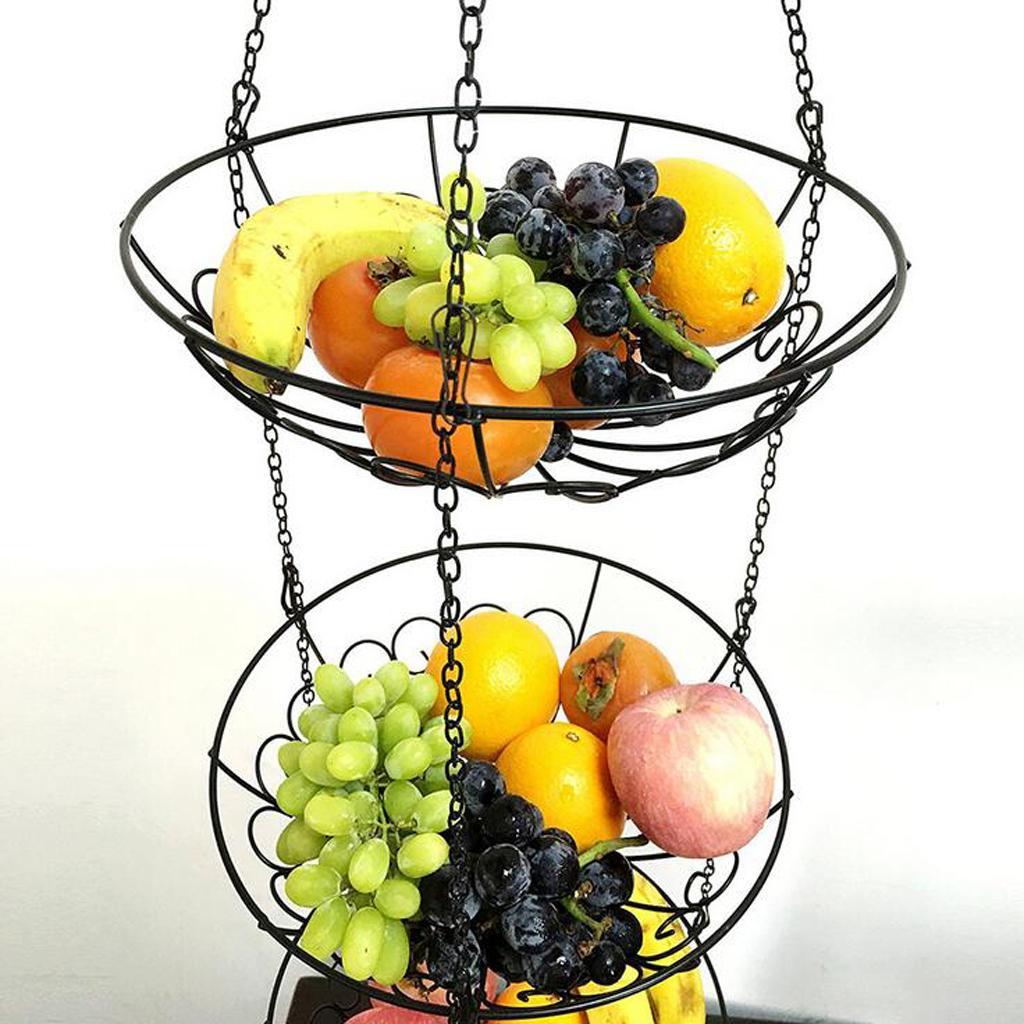 3 Tier Metal Kitchen Wire Vegetable Rack Fruit Hanging Basket Bowl Shower