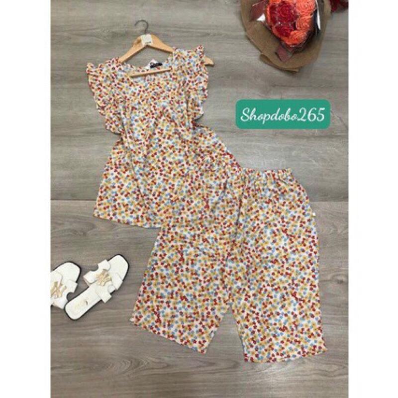 Đồ bộ nữ,đồ ngủ mặc nhà lửng vải lụa tay cánh tiên họa tiết hoa nhí thời trang size 45-57kg.