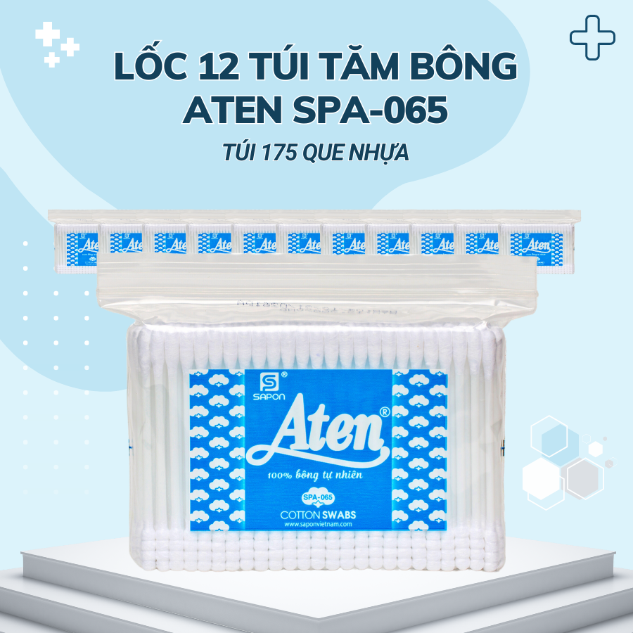 Lốc 12 túi Tăm bông Aten người lớn thân nhựa túi 175 que SPA-065