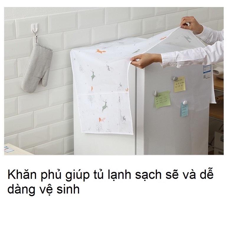 Tấm Phủ Tủ Lạnh Chống Bụi Chống Nước 130x54cm Cao Cấp, Khăn Vải Che Tủ Lạnh PVC Không Thấm Nước Hoa Văn Hiện Đại