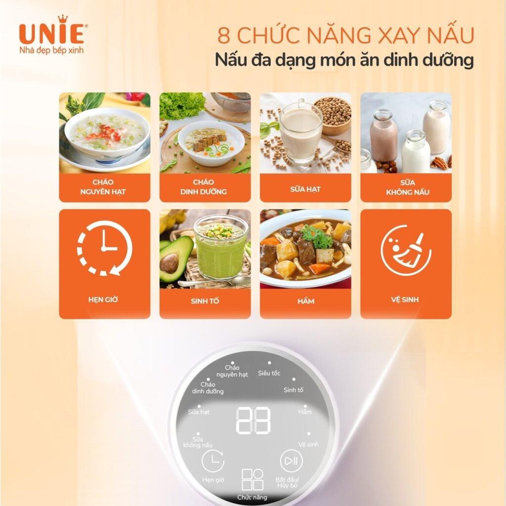 Máy làm sữa hạt Unie UMB10,Lưỡi dao 8 cánh inox 304 cao cấp,Dung tích 1L,công suất 800W,8 chức năng xay nấu- hàng chính hãng