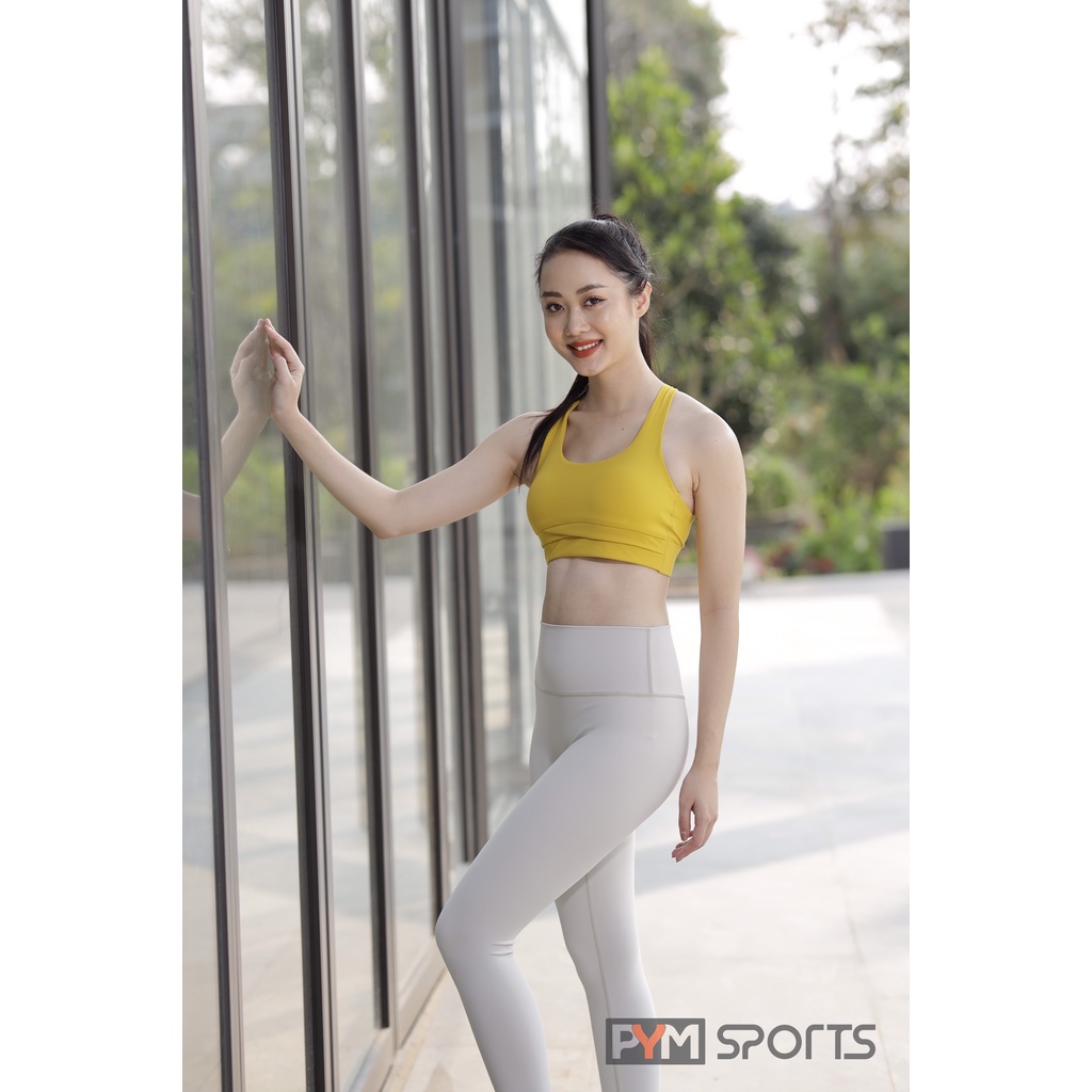 Quần dài legging tập Yoga - Gym PYMSPORT - PYML015 nâng mông, lưng cạp cao màu trắng