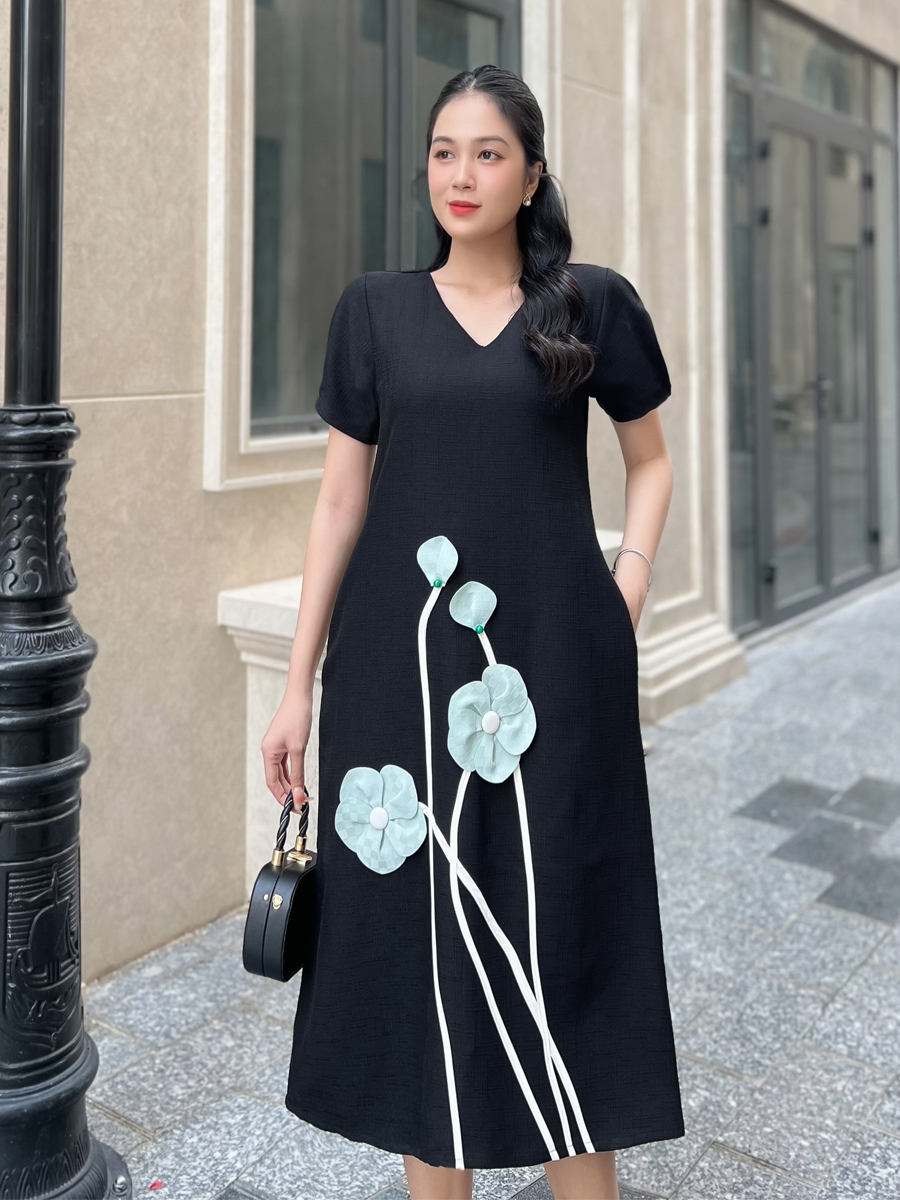 [HCM]  Đầm dáng suông cho nữ vải linen gân phối cây hoa 3D lạ mắt  MS110 - KHÁNH LINH STYLE
