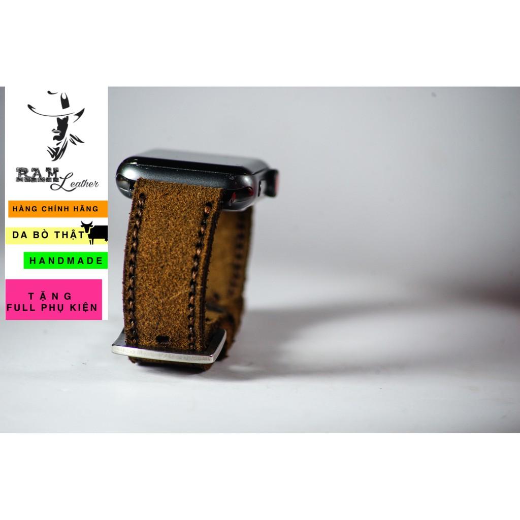 Dây đồng hồ RAM Leather da bò lộn nâu đậm - RAM classic 1960