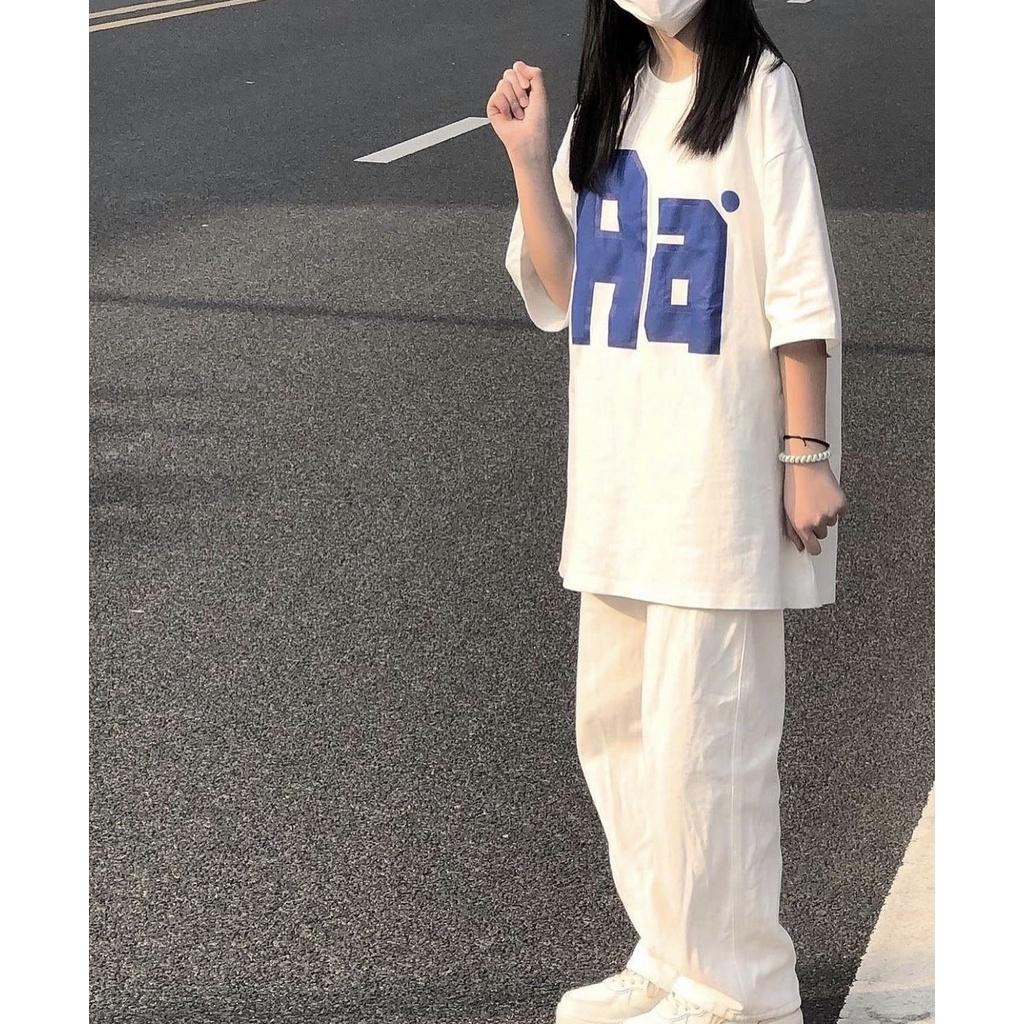 Set kaki trắng Aa nữ  Nana's House - FREESHIP  Bộ áo phông cộc tay oversize kèm quần dài suông trơn HOT