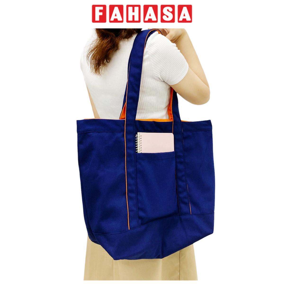 Túi Vải Tote 2 In 1 Phối 2 Màu - Saigon ZeroWaste - Màu Xanh Dương + Cam