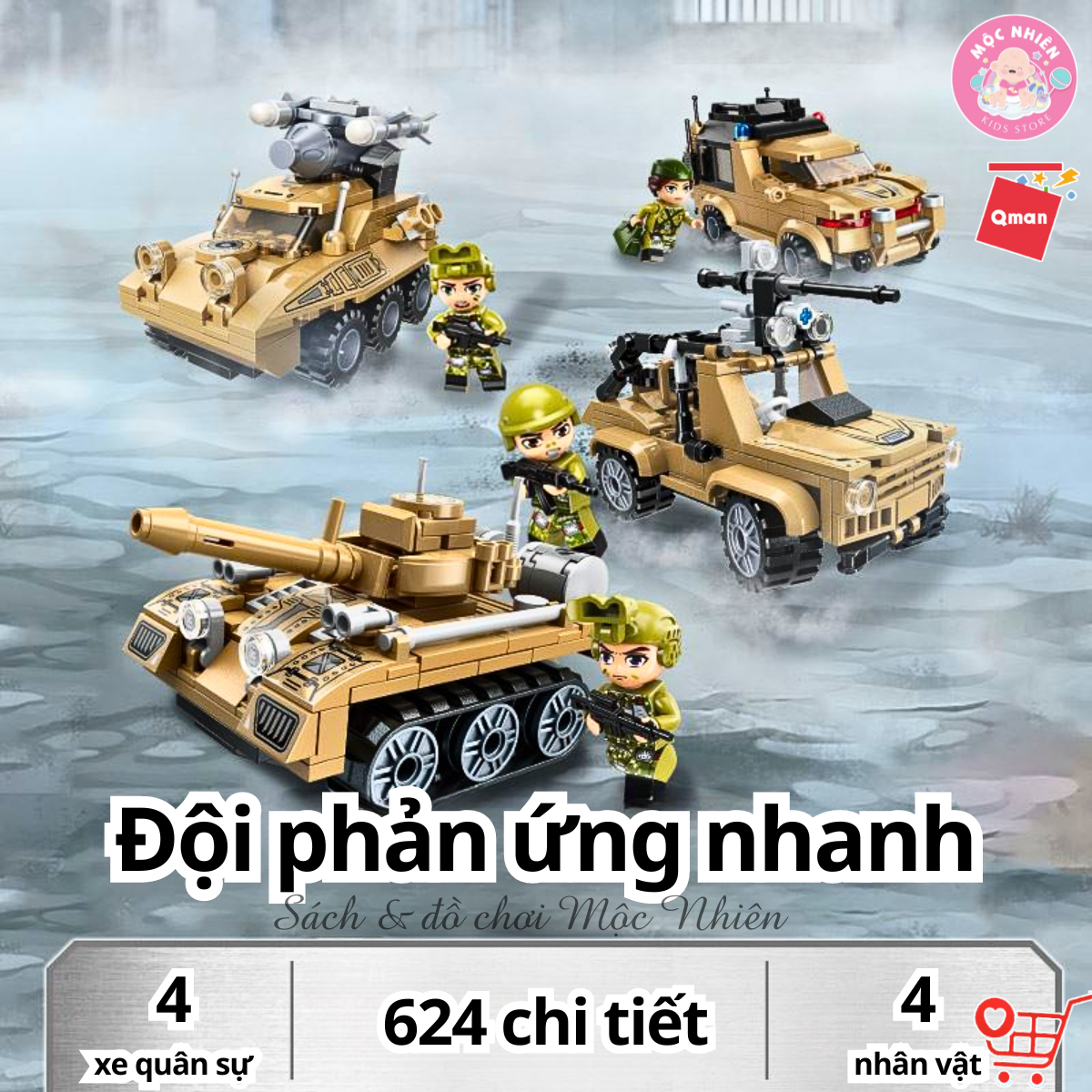 Đồ chơi lắp ráp xếp hình xe chiến đấu Qman 22011: Đội phản ứng nhanh (624 mảnh ghép) dành cho bé trên 6 tuổi