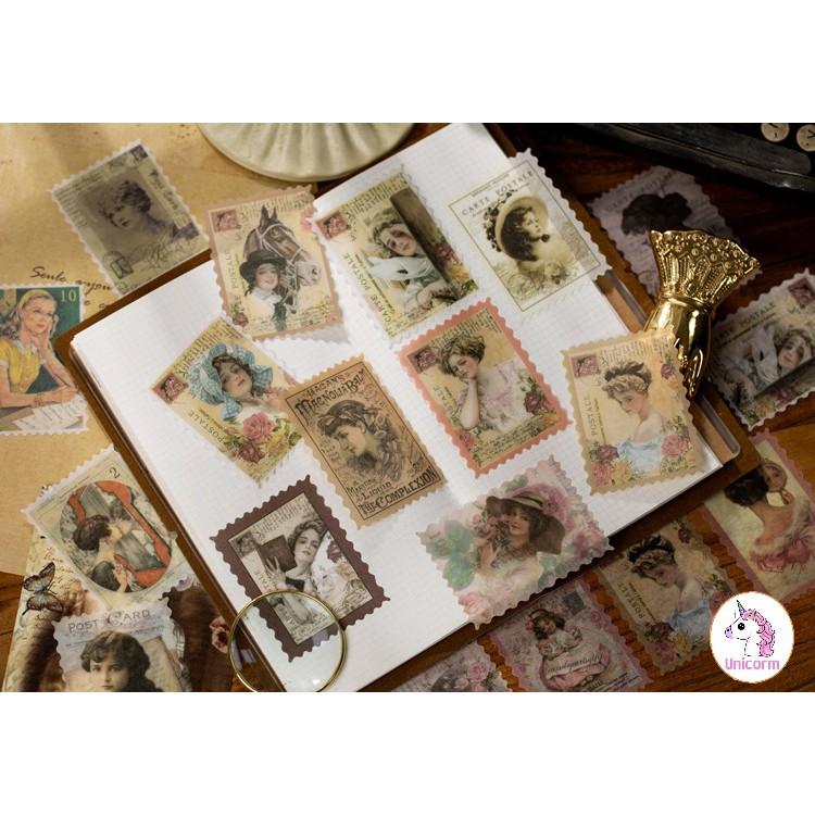 Hộp 60 sticker hình tem phong cách vintage - trang trí sổ tay sổ kế hoạch