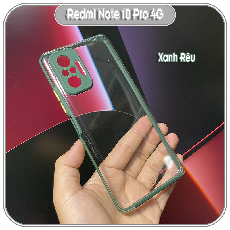 Ốp Lưng cho Xiaomi Redmi Note 10 Pro 4G PC Trong Suốt Viền Màu Mỏng ,Che Camera - Hàng Nhập Khẩu