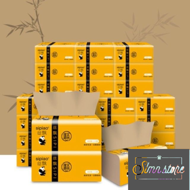 Giấy Ăn Gấu Trúc Sipiao Sợi Tre Cao Cấp Siêu Mềm Siêu Dai Gói 300 Miếng. SD2_KhanGiay