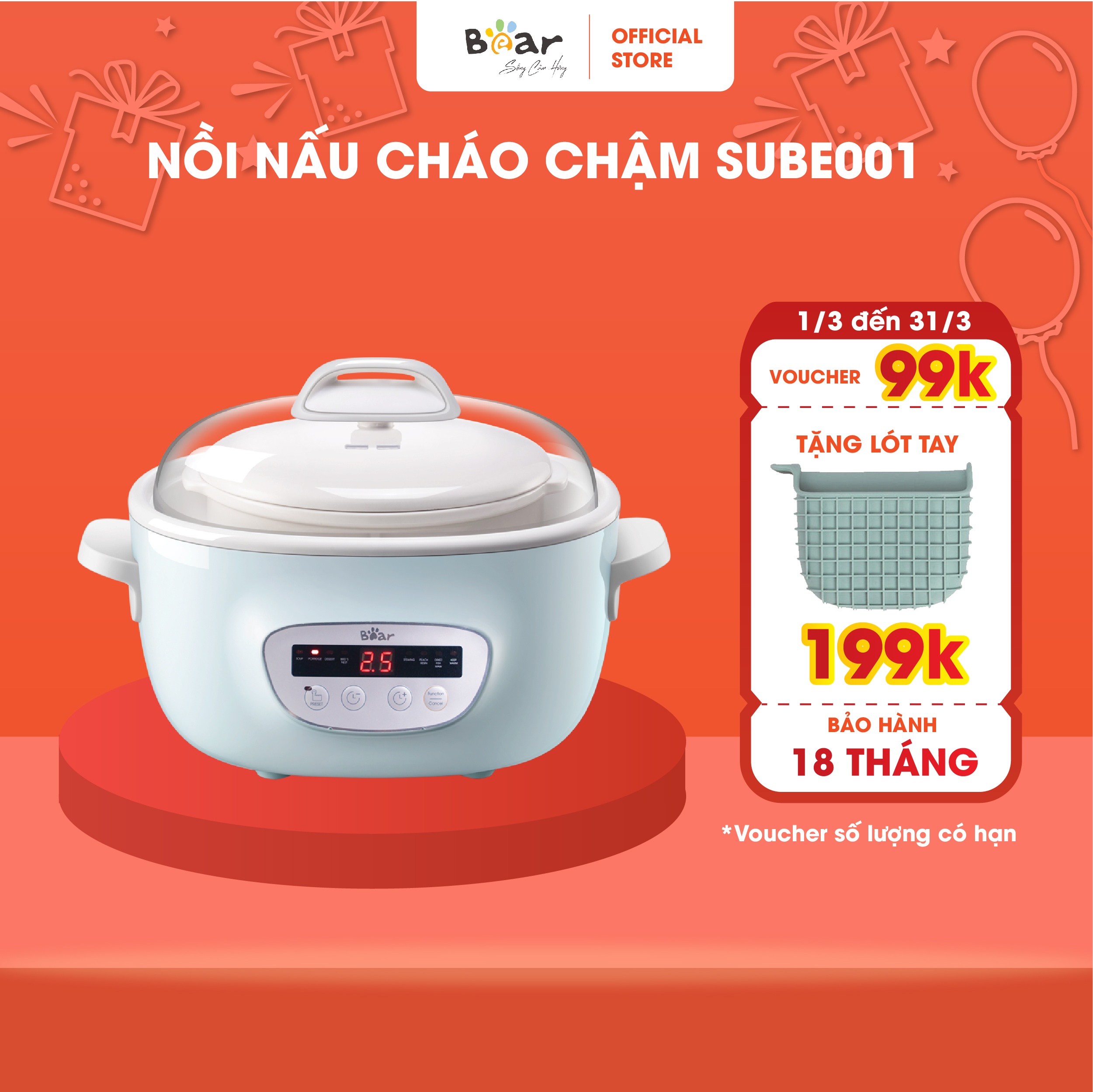 Nồi Nấu Chậm đa năng cao cấp Bear DDZ-C25E1 Dung tích 2.5L Hàng chính hãng